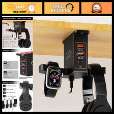 Multifunctional Desk Headphone Holder Hook with USB Ports - Storage for Cables,