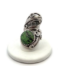 Native American Navajo 925 Sterling Silver Green Turquoise Ring Size: 6.5