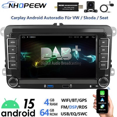 4+64GB DAB+ Android 15 Autoradio Carplay GPS Für VW Golf 5 6 Touran Tiguan Polo