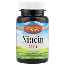 Carlson Labs Niacin 50 mg 300 Tablets Gluten-Free, Milk-Free, Preservative-Free,