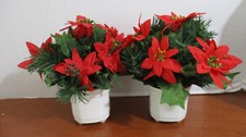 Set of 2 POINSETTIAS 7" SILK PLANTS in PORCELAIN POTS Christmas Home Decor