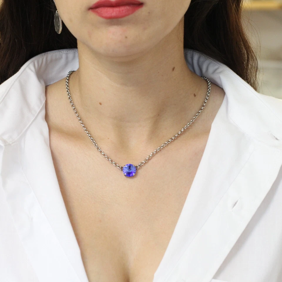 Personalisierte Geburtsstein-Halskette, mit 12 mm Rivoli Swarovski Kristalle - Bild 2 von 4