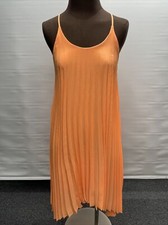 Stunning Pleated Glam Doll Orange Peach Lined Spaghetti Strap Dress Medium
