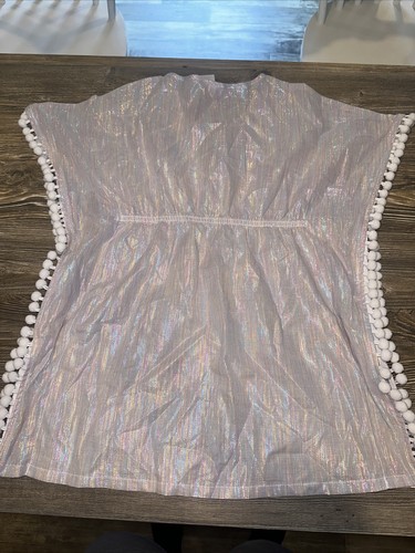 Cat & Jack Girls Iridescent Silver V Neck Swimwear Cover Up Dress Size S(6/6x) O - Picture 5 of 5