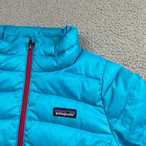 PATAGONIA Down Sweater Puffer Jacket Girls 10-12 Large Blue Down Full Zip - Picture 3 of 16