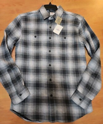 Faherty Shirt Mens Small Gray The Malibu Boss Shadow Plaid Double Cloth New