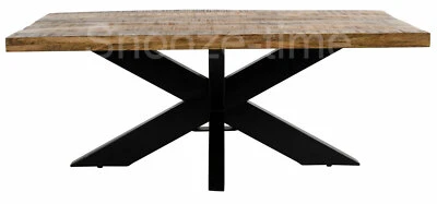 RD industrial style Coffee Table Metal and Wood Cross shape leg rustic living room