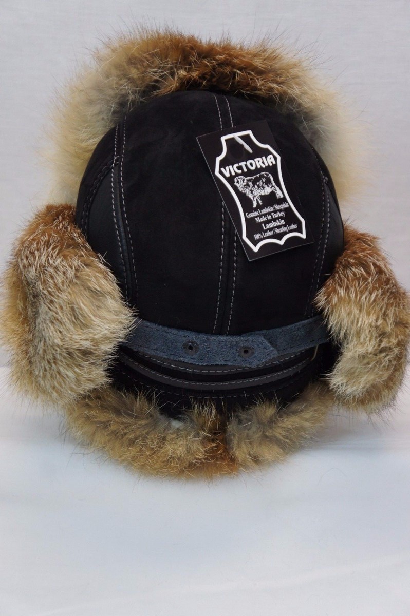 100% GENUINE RED FOX Fur REAL LEATHER Unisex Trapper Ushanka  display picture 1