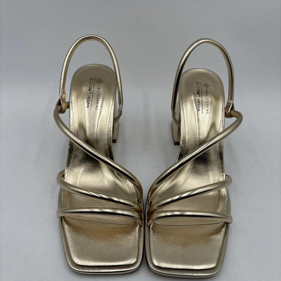 Call It Spring LUXE Gold Vegan Leather Square Toe Strappy Sandals, Size 9B - Image 4 of 4
