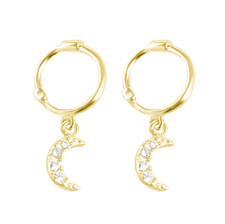 Gold on Sterling Silver 8mm Hinged Hoop Crescent Moon Drop Circle Earrings