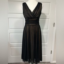 Connected Apparel Black Tulle Midi Dress Sleeveless V-Neck Party Evening Size 6