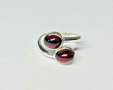 Sterling Silver Genuine Rhodolite Garnet 8mm x 6mm Cabochon Bypass Ladies Ring