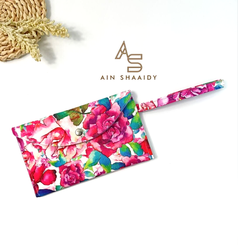 Women Purse Clutch with Wristlet 8x5" Handmade Cotton Red Rose Simple Xmas Gift - Picture 1 of 15