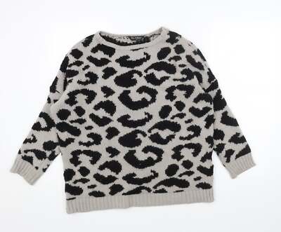 Miss Selfridge Damen Pullover Grau Rundhals Animal Print Acrylmischung Größe