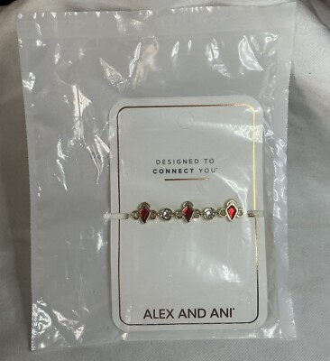 Alex and Ani Crystal and Ruby Stretch Bracelet Shiny Gold NWT