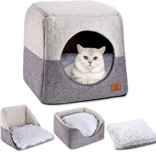 Cat Bed for Indoor Cats, 3-In-1 Foldable Cat Cave Bed Cat Houses with Removable
