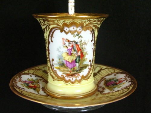 Antique Dresden Demitasse Cup & Saucer Courting Couple Hand Painted - Picture 2 of 9