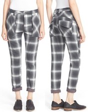 Free People OB418167 Black Monochromatic Plaid Slouchy Utility Cargo Pants  128