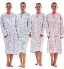 Women Fleece Nightdress Long Sleeve V Neck Floral Print Warm Thermal Nightwear