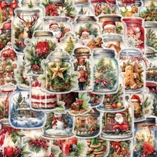 10pcs Christmas Jar P.E.T. Stickers- Snowman, Gingerbread, Santa- DIY Crafting