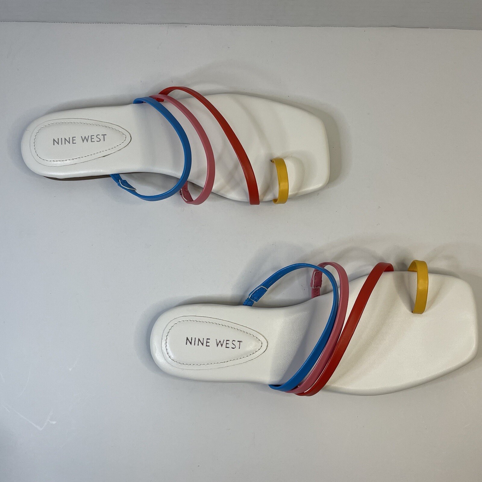 Nine West Women’s Strapped Slip On Flats Sandals Sz 8.5 White & Multi Color image 7
