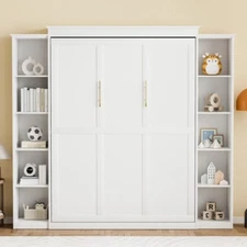 Murphy Bed Queen Size Foldable Platform Bed with Storage Shelves Space Saving