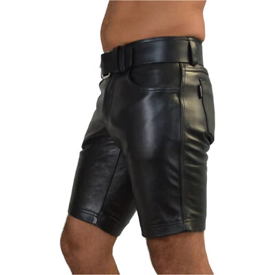 awanstar Sommer jeans lederhose 5 pockets Leder Shorts Jeansshorts mit streife - Bild 1 von 4
