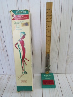 Vintage SINGER Pin-Type Skirt Marker Hemline Measure Box Pin Cushion Base 8''-24''