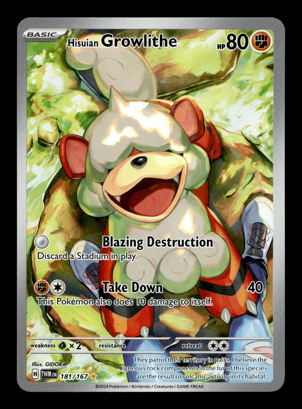 HISUIAN GROWLITHE 181/167 ILLUSTRATION RARE TWILIGHT MASQUERADE POKEMON HOLO NM