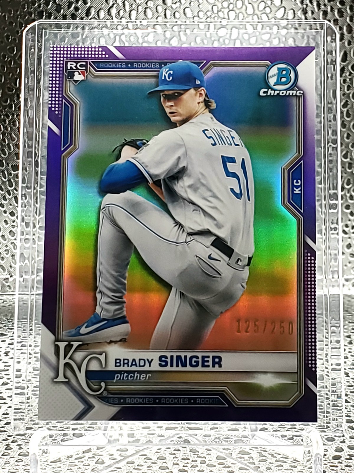 Brady Singer RC 2021 Bowman Chrome Rookie Purple Refractor 125/250 #43 Royals