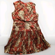 NWT Entro Floral Mini Dress, Ruffles, Women’s Size  L Orange Pleated Skirt