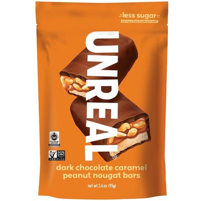 Unreal Dark Chocolate Caramel Peanut Nougat Bar, Non-gmo Candy 3.4oz