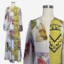 GANNI Printed crepe de chine maxi dress Hemlock patchwork silk blend floral 34/2