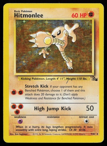 Hitmonlee 7/62 Unlimited Holo Rare Fossil Pokemon Card