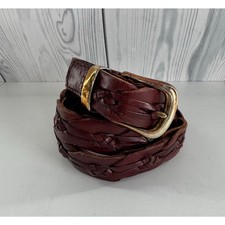 Fossil Woven Braided Belt Brown Leather Brass Size 32 VTG