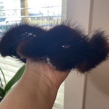 Vintage 1950s Mink Fur Headband Fascinator w/Net Brown Halo Hat Retro Pinup