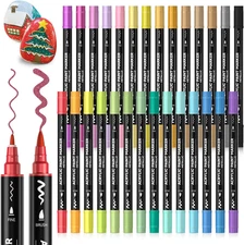 28 Metallic Colors Dual Tip Acrylic Paint Markers, Brush Tip and Fine Tip Acryli