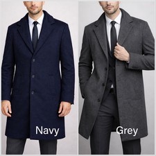 NEW Dunnes Stores Men's Charcoal Navy Wool Blend Winter Coat S M L XL 2XL 3XL