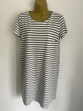 Esmara Size Medium White & Black Striped T-Shirt Dress Zip Back Mini Dress