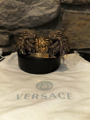 Authentic Versace Winged Medusa Head Leather Belt  90/36 with dust bag