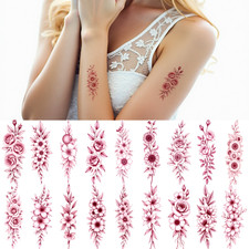 9pcs Temporary Tattoo Waterproof Long-lasting Body Stickers Rose Tattoos