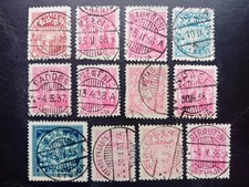 Latvia stamps (12 pcs), from 1930ies, used. Laudona, Melli, Naukseni, Nirza,,,