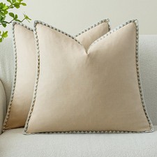 Linen-Look Pillow Covers Set of 2, Decorative Throw Pillow Covers 22 x 22 Inc...