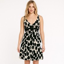 Nine West Women's Size 4 Cotton Blend Black Cream Geometric Print Dress