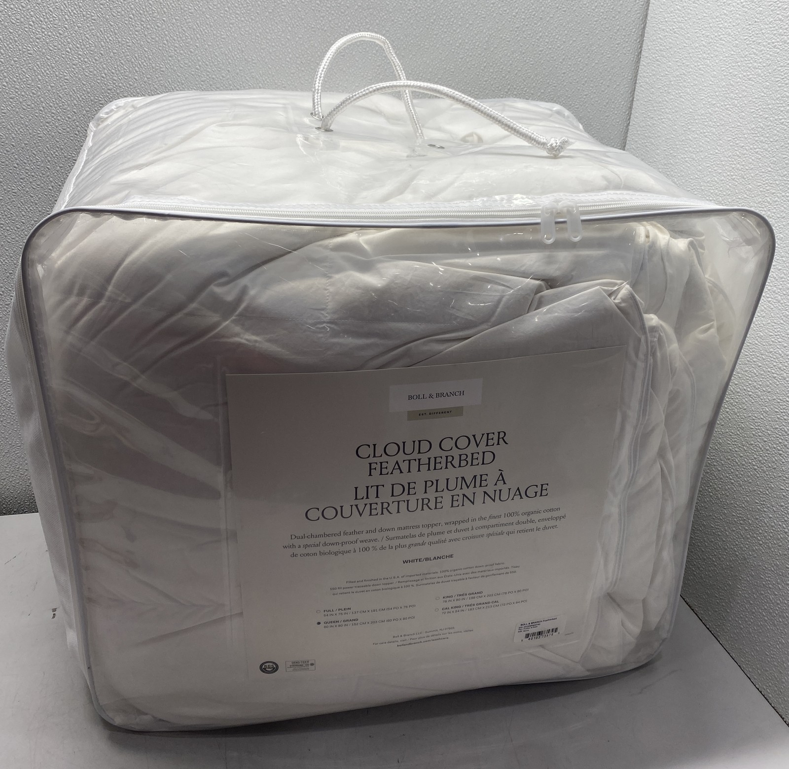 Boll & Branch Cloud Covered Feathered Dual-Chamber Down Mattress Topper : Queen