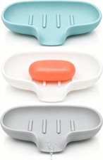 3 Pack Silicone Soap Dish for Shower, Bar Soap Holder with Drain Spout