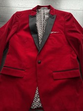 Paisley  Gray Blazer Red Velvet Shawl Lapel Slim Fit Tuxedo Jacket Size 38R
