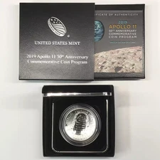 2019-P Apollo 11 50th Anniversary Proof Silver Dollar w US Mint OGP - Box & COA