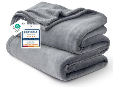 Bedsure GentleSoft Fleece Bed Blankets Queen Size Grey 90x90 inches Freeshipping