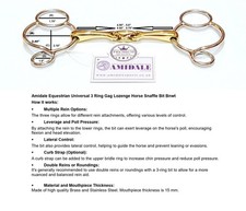 Universal 3 Ring Gag Horse Bit German Silver / Gag Bit Amidale bnwt
